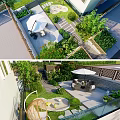 Beautiful Courtyard Garden Design With Outdoor Seating White Umbrella And Lush Green Plants