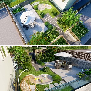 Villa courtyard landscape SU model 3d model