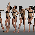 Women Wearing Bikinis Posing In Different Styles Against White Background 3d model