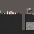 Elegant Black Sideboard with Storage Cabinets Decorative Patterns and Coffee Machine on Top 3d model
