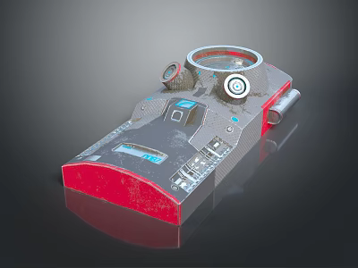 3D Rendered Mechanical Device with Red Base Gray Body and Control Components 3d model