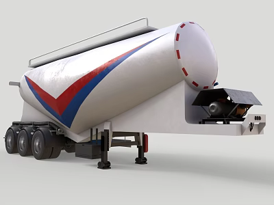 Functional Tanker Trailer For Liquid Transport With White Body Red Blue Stripes And Multiple Wheels 3d model