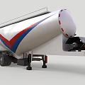 Functional Tanker Trailer For Liquid Transport With White Body Red Blue Stripes And Multiple Wheels