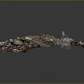 Pile of Construction Waste Debris Including Rubble Broken Bricks and Soil