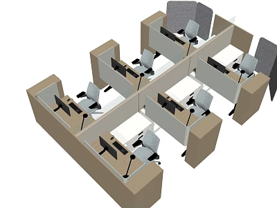 Work Desks In Office Cubicles With Chairs Computers And Workspace Layout 3d model