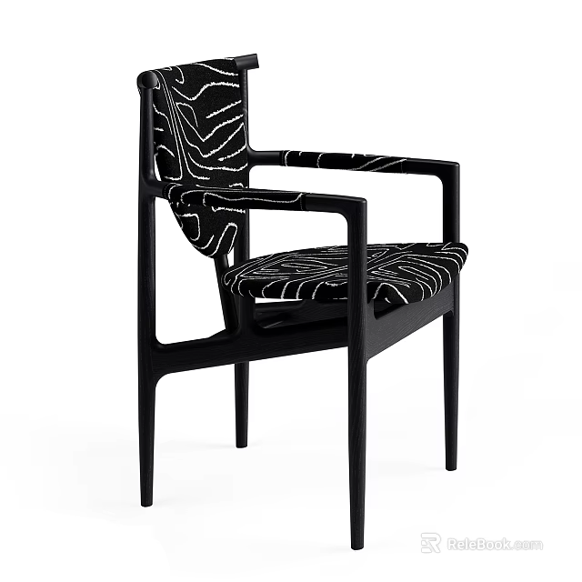 Modern Black Frame Dining Chair With Zebra Pattern Armrests And Upholstery 3d model 