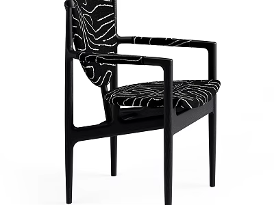 Modern Black Frame Dining Chair With Zebra Pattern Armrests And Upholstery 3d model