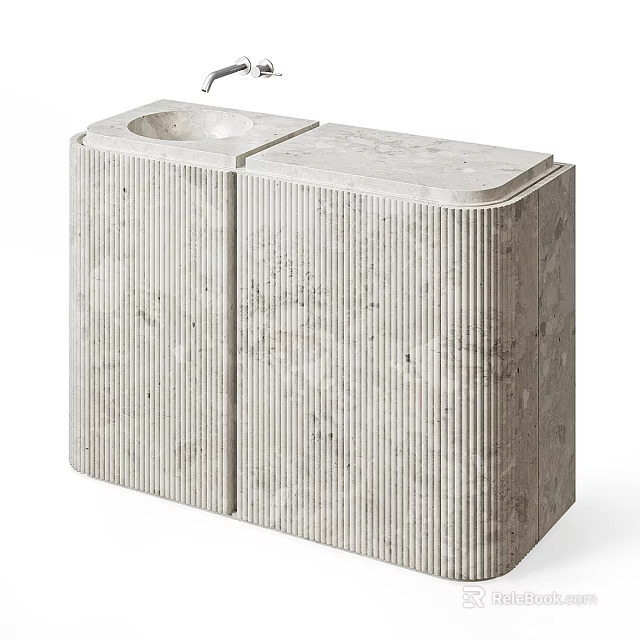 Modern Minimalist Ribbed Textured Washbasin In Light Gray For Contemporary Bathroom 3d model 