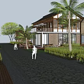 Modern Vacation Villa Exterior With Palm Trees Outdoor Seating And Green Lawn