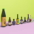 Stylish Wine Bottles and Glasses Arranged with Colorful Labels and Designs