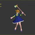 Anime Girl Character Creature With Orange Hair Blue Dress Yellow Flower And Pink Magical Wand