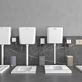 Modern White Squat Toilets With Water Tanks On Gray Wall Interior Design