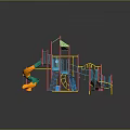 Colorful Children's Playground Structure With Slide Climbing Net Swing On Sand Surface