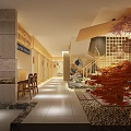 Traditional Japanese Style Restaurant Entrance With Stone Wall Wooden Tables Red Maple Decor And Lanterns