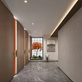 Modern Elegant Elevator Hallway Interior With Wooden Doors Recessed Lighting And Decorative Artwork