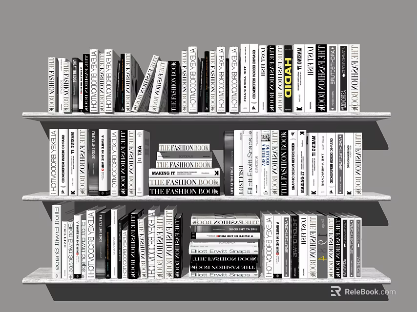 Books and Magazines Collection on White Bookshelf with Fashion Architecture Design Titles 3d model 