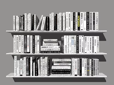 Books and Magazines Collection on White Bookshelf with Fashion Architecture Design Titles 3d model