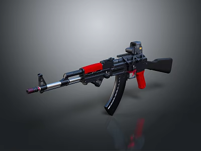 Modern Military Style Tactical Rifle With Red Accents Black Body And Scope 3d model