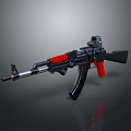 Modern Military Style Tactical Rifle With Red Accents Black Body And Scope