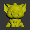 Cartoon Pink Pig Toy With Red Collar And Gold Bell Sitting On Black Surface