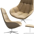 Beige Tufted Upholstered Lounge Chair With Matching Ottoman And Metal Swivel Base