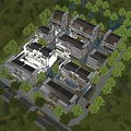Aerial View Planning of Illuminated Residential Buildings With Trees and Landscaped Layout