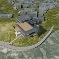 Modern Waterfront Building With Green Roof Glass Facade And Terrace Overlooking Lake