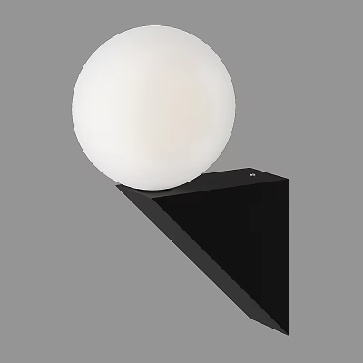 Modern Wall Light With White Sphere Shade And Black Triangular Base 3d model