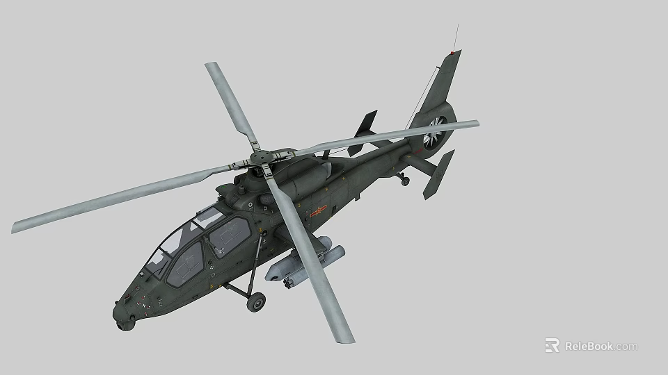 Military Helicopter With Main Rotors Fuselage And Weapon Systems Design Features 3d model 