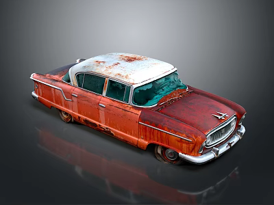 Vintage Rusty Red And White Classic Car With Retro Design And Weathered Exterior 3d model
