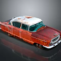 Vintage Rusty Red And White Classic Car With Retro Design And Weathered Exterior