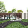 Modern Scenic Feature Wall With Curved Design White Panels Green Plants And Stone Pavement