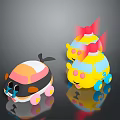 Playful Cartoon Character Toy Cars With Animal Shapes Tail Bow Wings And Colorful Design