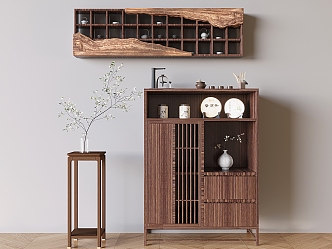 Antique Sideboard Cabinet Tea Cabinet Storage Cabinet Entrance Cabinet Wall-mounted Duobao Pavilion Antique Rack Tea Cup Rack Solid Wood Flower Rack 3d model