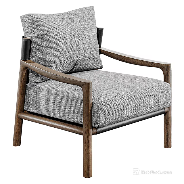 Modern Gray Fabric Armchair With Wooden Frame And Black Accent Cushion Design 3d model 