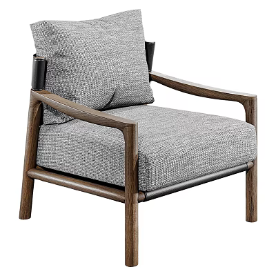 Modern Gray Fabric Armchair With Wooden Frame And Black Accent Cushion Design 3d model