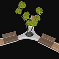 Wooden Landscape Seats With Curved Design And Central Tree In Outdoor Setting