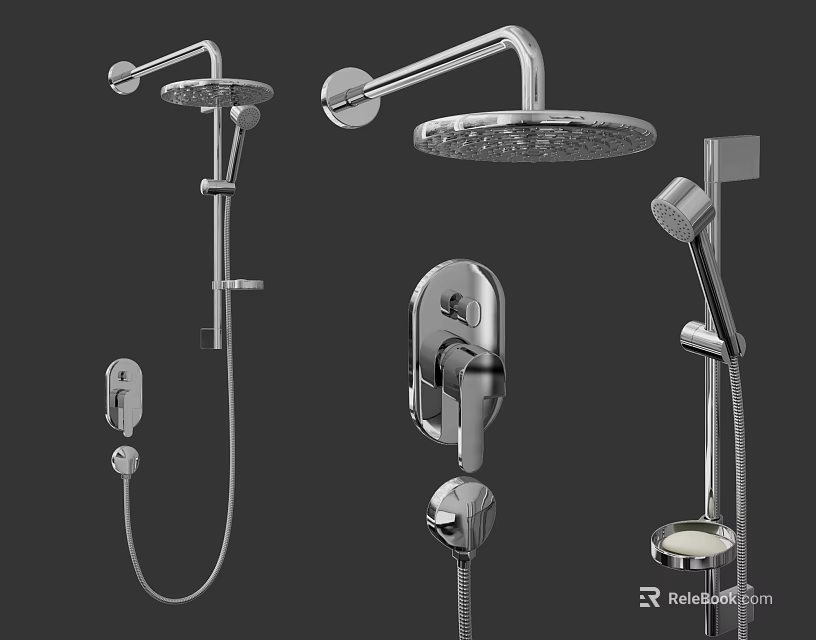 Modern Chrome Shower Head System With Handheld Rainfall Sprayer And Control Valve 3d model 