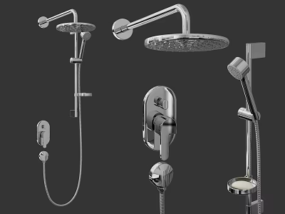 Modern Chrome Shower Head System With Handheld Rainfall Sprayer And Control Valve 3d model