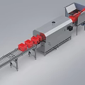 Industrial Production Line Equipment With Conveyor Belt Red Containers And Metal Unit