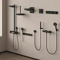Contemporary Black Wall Mounted Shower System With Handheld And Overhead Sprayers 3d model