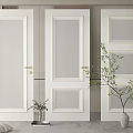 White Hinged Doors With Golden Handles And Glass Panels In Modern Interior