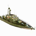 Green Military Ship Model With Weapons Antennas and Deck Details