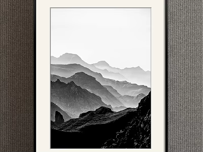 Black and White Landscape Painting With Layered Misty Distant Mountains 3d model