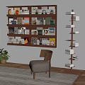 Modern Wall Mounted And Spiral Bookshelf With Books Decorations Chair Plant And Rug
