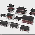 Traditional Chinese Ancient Architecture Models Featuring Classic Roofs and Wooden Structures