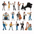 Decorative Musician Figurine Set with Violin Piano Drum Cello Saxophone Guitar Harp Players