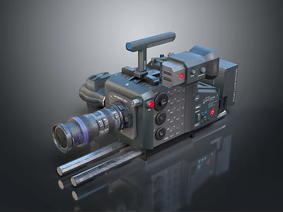Professional 3D Rendered Computer Camera With Lens Control Buttons And Handle Stand 3d model