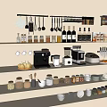 Kitchen Appliances on Organized Shelves with Coffee Maker Blender Toaster and Storage Jars