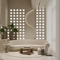 Stylish Modern Beauty and Hair Salon Interior with Curved Reception Desk and Soft Lighting